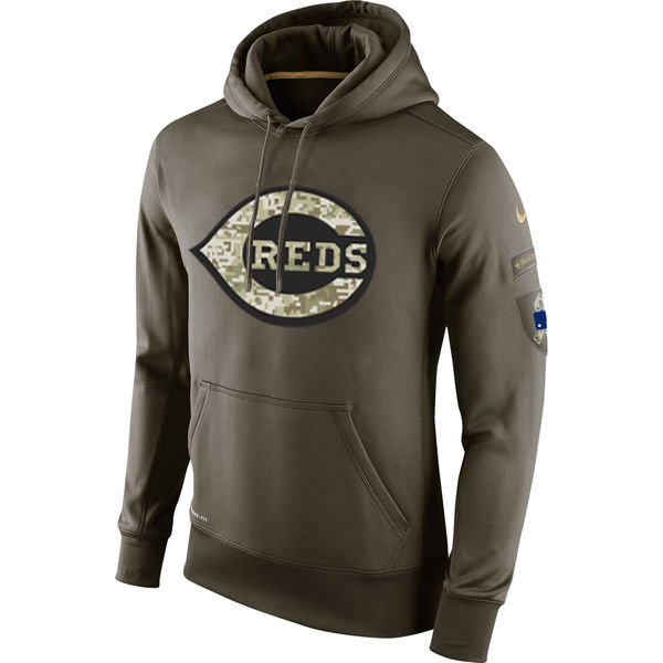 MLB Men Cincinnati Reds Nike Olive Salute To Service KO Performance Hoodie Green->cincinnati reds->MLB Jersey